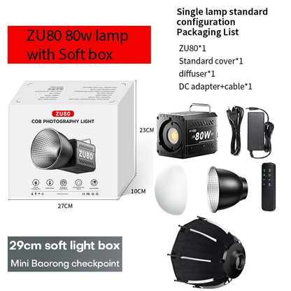 ZU80/ZU60 Photo Studio Light COB Bi-Color 2500-8500K CRI≥95 TLCI≥97 With Diffuser LED Video Lights Fill Lighting Techelectronicx