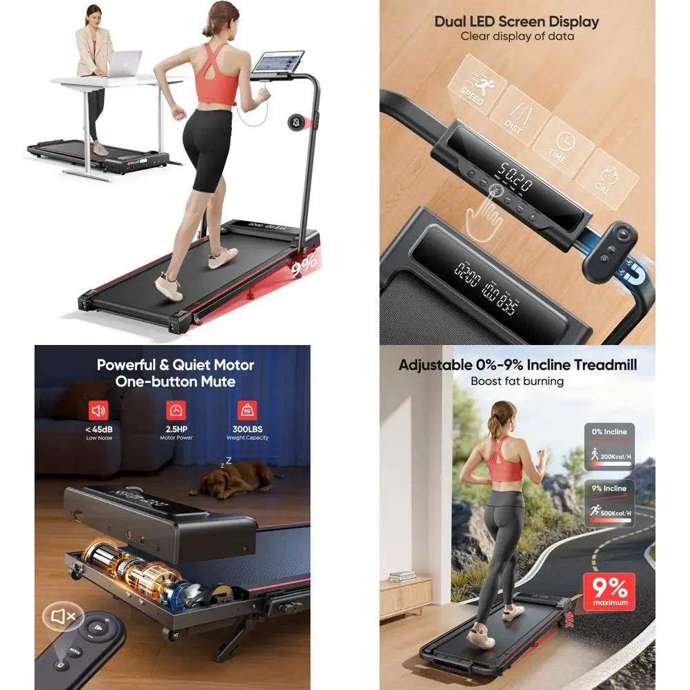 Compact 4-in-1 Folding Treadmill with Adjustable Incline, 2.5HP Motor, Dual Display, and Mute Control for Under Desk Use TechElect