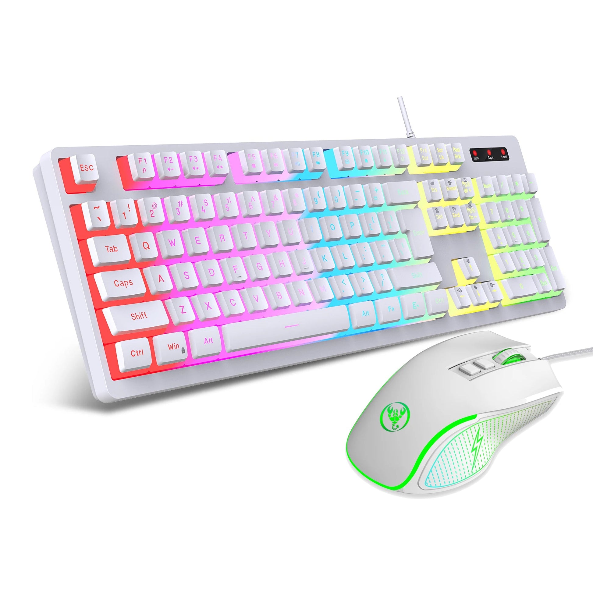 104 Keys RGB Backlit Game Keyboard Mouse Combos RGB Pudding Keyboard Cool Glowing Gaming Mouse for Home Office Gamer Techelectronicx