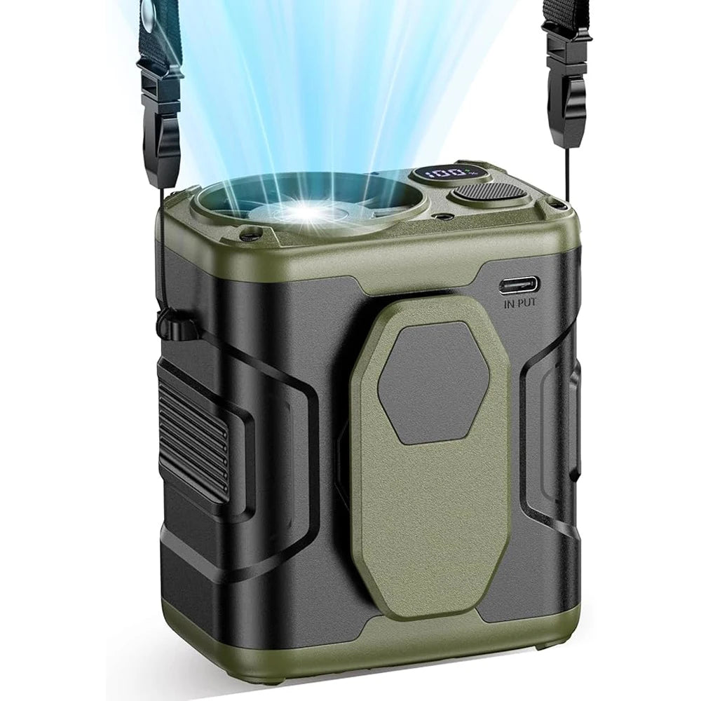 10000mAh Portable Waist Fan with Power Bank LED Lighting Hanging Neck Fan 5 Speed Strong Airflow Cooling Fan for Outdoor Working Techelectronicx