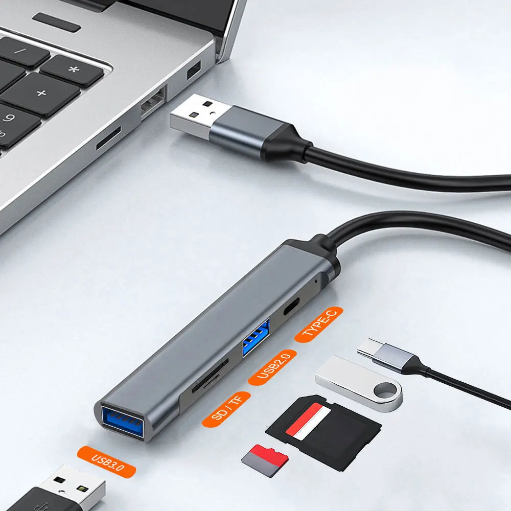 [5-in-1 USB Hub] 5-in-1 Hub with USB Converter | Supports OTG + Phone, Computer, Laptop, USB Flash Drive, SD Card Data Transfer Techelectronicx