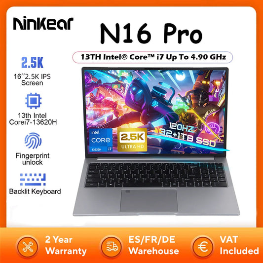 Ninkear N16 Pro Laptop 32GB 1TB 13th Intel i7-13620H 16‘’ 2.5K IPS 120Hz Gaming Computer 57.75Wh Fingerprint Unlock Notebook Techelectronicx