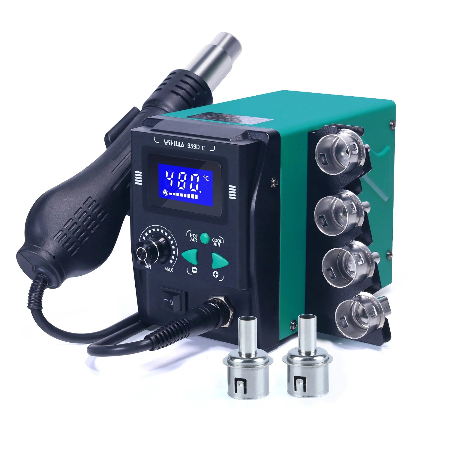 YIHUA 959D-II 700W Rework Station with Easy Plug-pull Nozzles Hot Air Gun Welding Station Digital Temperature Calibration TechElect