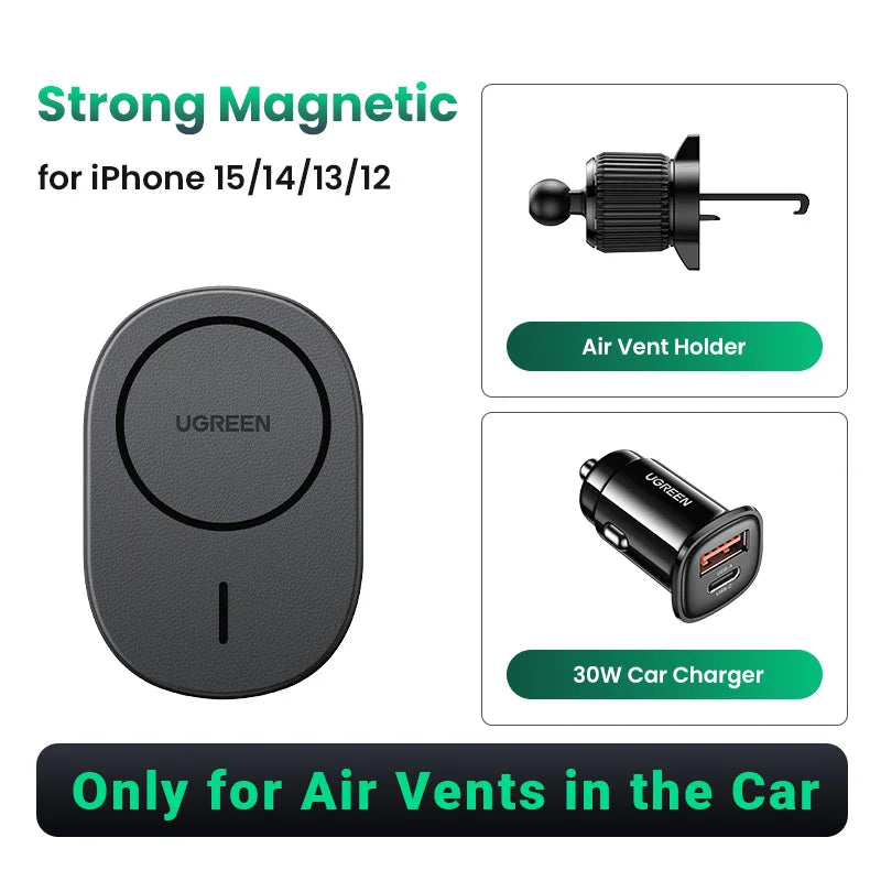 【Ship from Saudi Arabia】UGREEN Magnetic Car Phone Holder Stand 7.5W Wireless Charger For iPhone 16 15 14 13 12 Pro Max Charging - TechElect