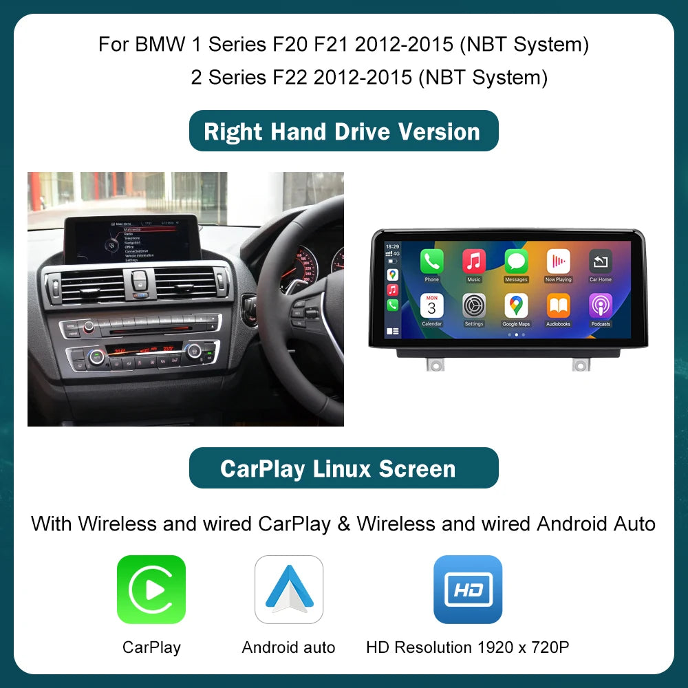 10.25'12.3' Wireless CarPlay Android Auto Multimedia Display Screen For BMW 1 2 3 4 Series F20 F21 F22 F30 F31 F32 F33 Techelectronicx