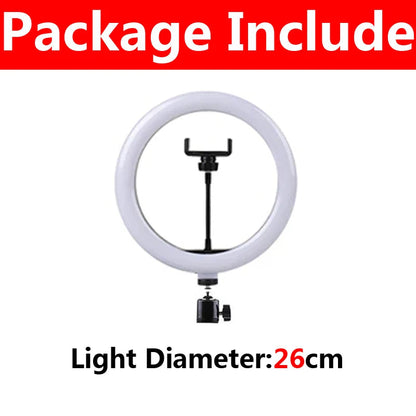 10 Inch LED Ring Light Photographic Selfie Ring Lighting with Phone Holder for Tiktok Youtube Makeup Video Live Studio Ring Lamp Techelectronicx