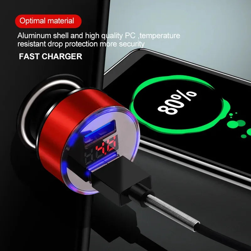 1/2pcs Car Charger, Cigarette Lighter, Smartphone Adapter, Phone Charger, Dual USB Digital Display, Voltmeter, Fast Charging Techelectronicx