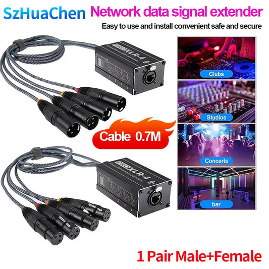0.7M 4-channel XLR network extenderwith 300meter Ethernet cable extension for DMX stage lighting audio signal transmission Techelectronicx