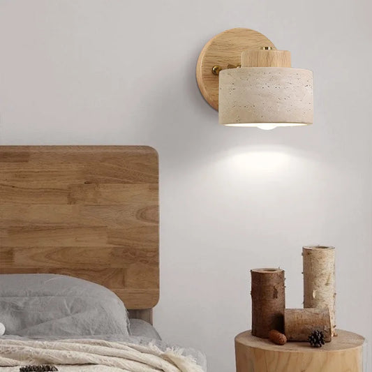 Yellow cave stone Japanese-style wabi-sabi bedroom bedside wall lamp, retro homestay study, rotatable wall lamp with switch for TechElect
