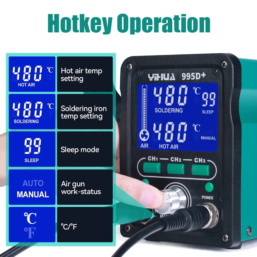 YIHUA 995D+SMD Soldering Station With Pluggable Hot Air Gun Soldering iron BGA Rework Station Phone Repair Welding Station TechElect