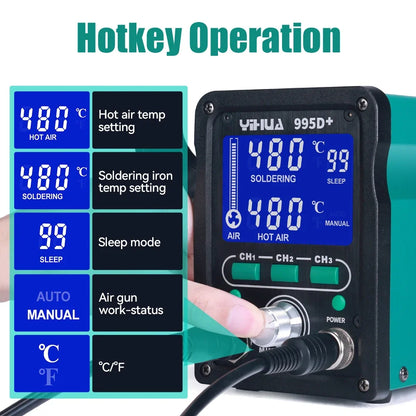 YIHUA 995D+SMD Soldering Station With Pluggable Hot Air Gun Soldering iron BGA Rework Station Phone Repair Welding Station TechElect