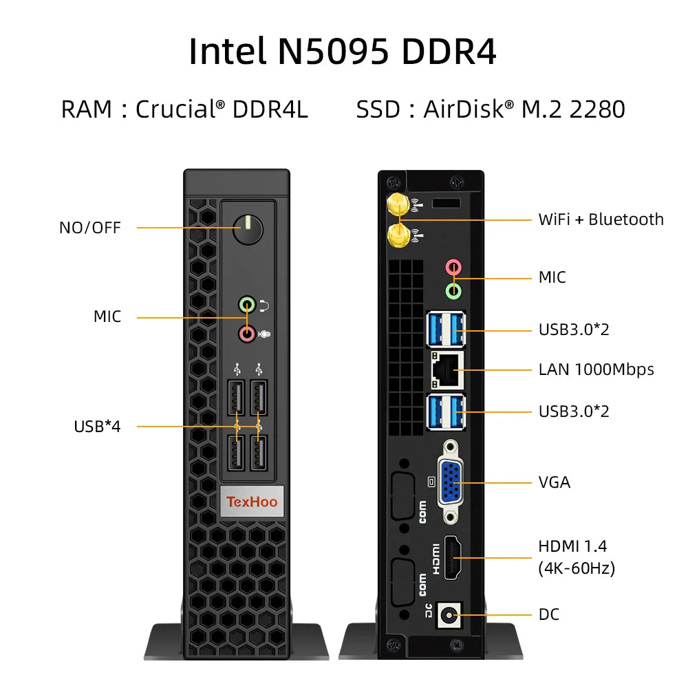 TexHoo Mini PC Gaming Computer Intel Core i5 13500H AMD R7 5800H Processor ITX Windows 11 Pro 10 System Unit DDR4 NVMe WiFi Techelectronicx