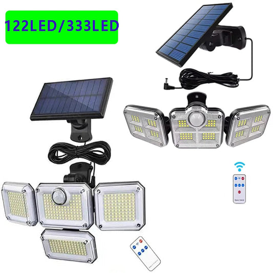 1 PACK Outdoor Motion Sensor Lamp, 4-Head Solar Power Light, 122 LED Solar Light, Flood Lights ,3000 Lumens,270° Lighting  Range Techelectronicx