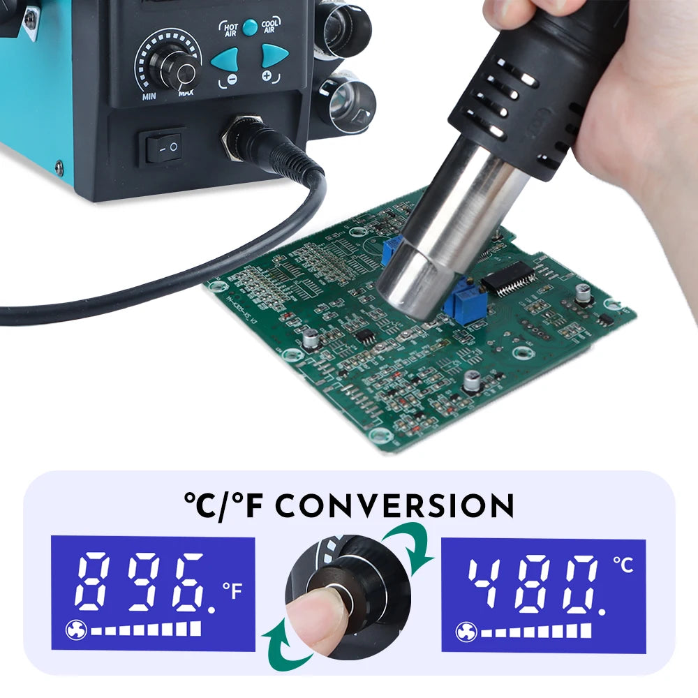 YIHUA 959D-II 700W Rework Station with Easy Plug-pull Nozzles Hot Air Gun Welding Station Digital Temperature Calibration TechElect