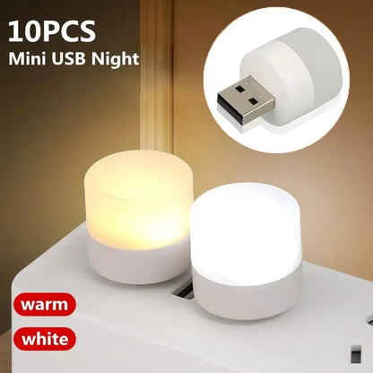 10Pcs Mini USB Night Light Warm White Eye Protection Book Reading Light USB Plug Computer Mobile Power Charging LED Night Lamp Techelectronicx