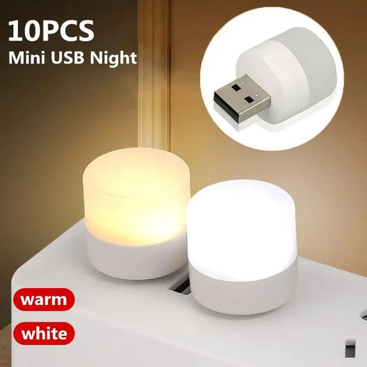 10Pcs Mini USB Night Light Warm White Eye Protection Book Reading Light USB Plug Computer Mobile Power Charging LED Night Lamp Techelectronicx