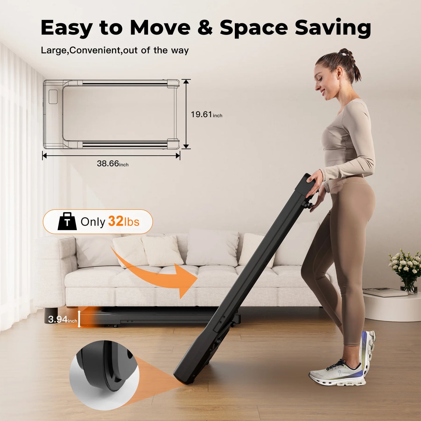 Walking Pad Under Desk Treadmill 2 in 1 Portable Treadmill with Remote Control LED Display 2.5HP Walkingpad for Home&Office TechElect
