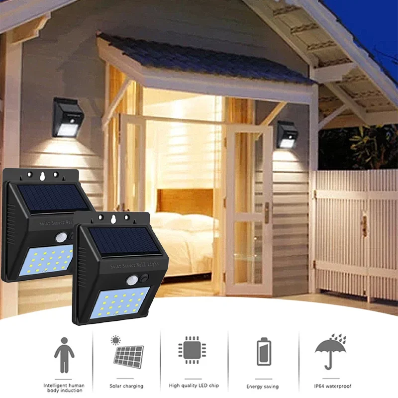 1/4pcs Solar Wall Light Outdoor Motion Sensor Night Light 20LEDs IP65 Waterproof For Garden Doorway Outdoor Lighting Street Lamp TechElect