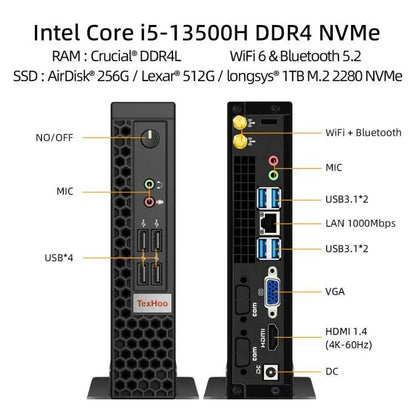 TexHoo Mini PC Gaming Computer Intel Core i5 13500H AMD R7 5800H Processor ITX Windows 11 Pro 10 System Unit DDR4 NVMe WiFi Techelectronicx