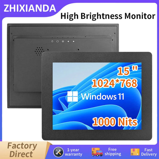 1000 Nits Sunlight Durable 15 Inch Embedded Mount Display VGA DVI HDMI Industrial Touch Screen Monitor For Automation Equipment Techelectronicx
