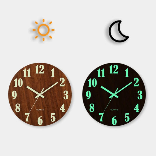 12 Inch Wooden Wall Clock with Soft Glow Night Light Nordic Fashion Silent NonTicking for Bedroom Techelectronicx