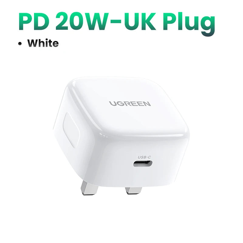 【UK Plug】UGREEN Quick Charge 4.0 3.0 QC PD Charger 20W USB Type C Fast Charger for iPhone 15 14 13 Pro Xiaomi Phone PD Charger Techelectronicx