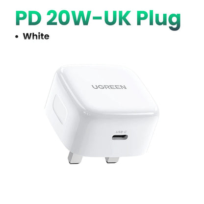 【UK Plug】UGREEN Quick Charge 4.0 3.0 QC PD Charger 20W USB Type C Fast Charger for iPhone 15 14 13 Pro Xiaomi Phone PD Charger Techelectronicx