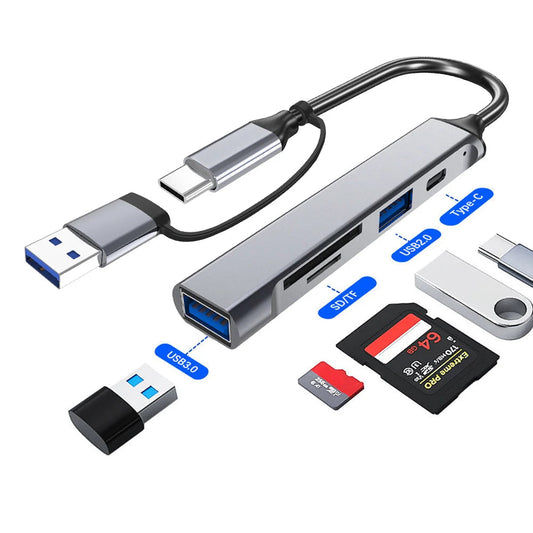 [5-in-1 USB Hub] 5-in-1 Hub with USB Converter | Supports OTG + Phone, Computer, Laptop, USB Flash Drive, SD Card Data Transfer Techelectronicx