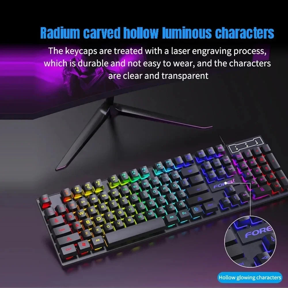 104 key Backlit Mechanical Keyboard Wired Gaming Keyboard waterproof Luminous keyboard And Mouse Set for Gamer PC Laptop Office Techelectronicx