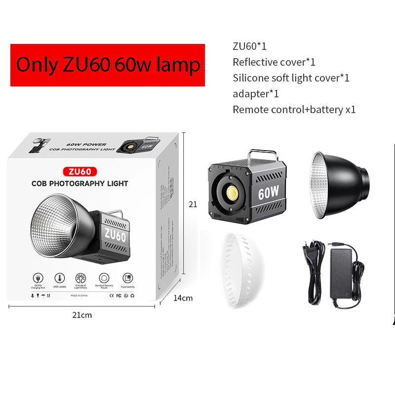 ZU80/ZU60 Photo Studio Light COB Bi-Color 2500-8500K CRI≥95 TLCI≥97 With Diffuser LED Video Lights Fill Lighting Techelectronicx