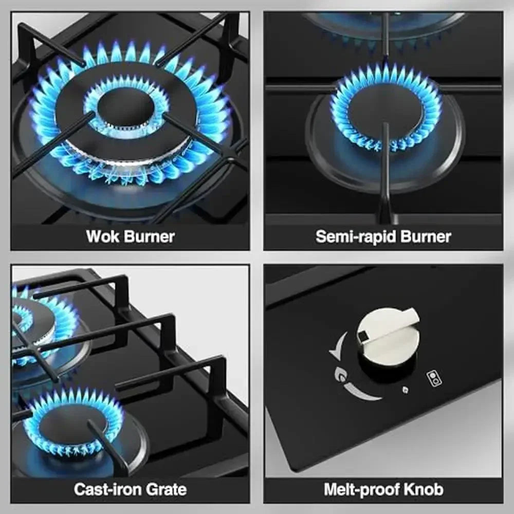 12" Gas Stove Propane Cooktop 2 Burner Stainless Steel Portable Gas Burner with Thermocouple Protection Lpg/Ng 3.3kW 1kW Power Techelectronicx