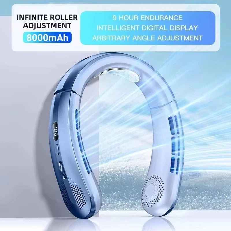 Xiaomi 8000mAh Hanging Neck Fan USB Portable Bladeless Mini Rechargeable Mute LED Digital Display Electric Fans Air Cooler Hot Techelectronicx