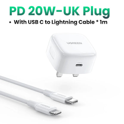 【UK Plug】UGREEN Quick Charge 4.0 3.0 QC PD Charger 20W USB Type C Fast Charger for iPhone 15 14 13 Pro Xiaomi Phone PD Charger Techelectronicx