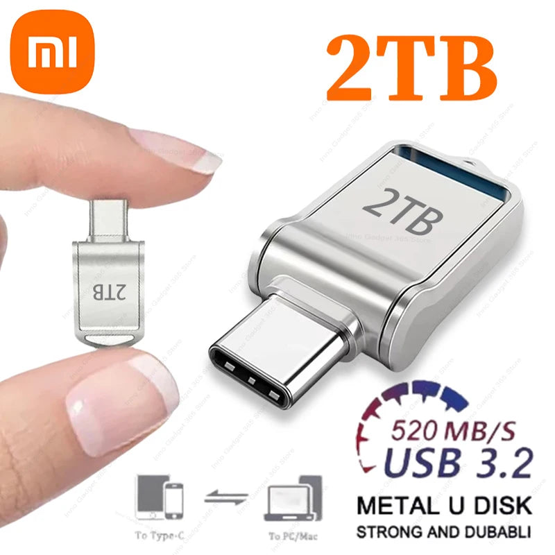 Xiaomi Mini 2TB Flash Drive USB 3.0 Fast Type C Pen Drive Memory Stick High Speed Data 512GB For Computers Phone PC Fast U Disk Techelectronicx