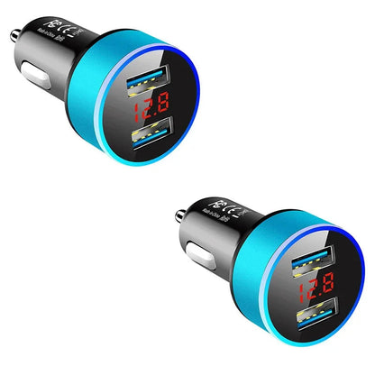 1/2pcs Car Charger, Cigarette Lighter, Smartphone Adapter, Phone Charger, Dual USB Digital Display, Voltmeter, Fast Charging Techelectronicx