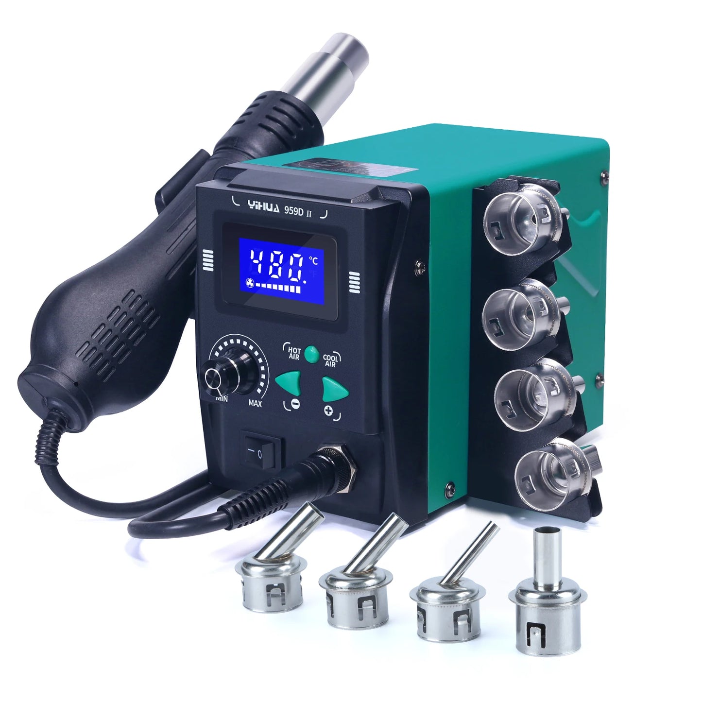 YIHUA 959D-II 700W Rework Station with Easy Plug-pull Nozzles Hot Air Gun Welding Station Digital Temperature Calibration TechElect
