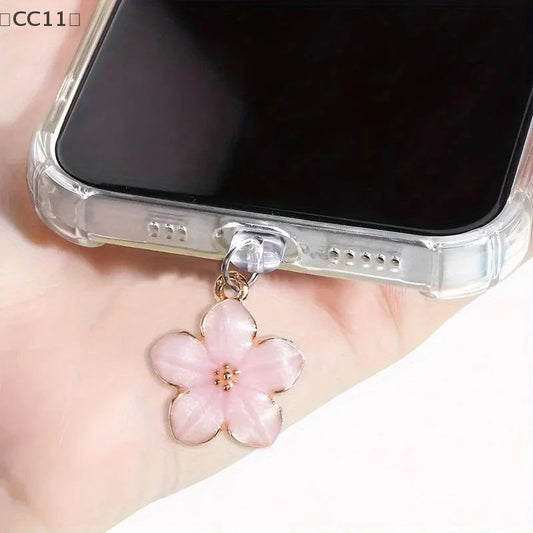 〔CC11〕Sakura Flowers Phone Dust Plug Accessories Decoration Hanging Pendant For IPhone For Type-C Charging Port Techelectronicx