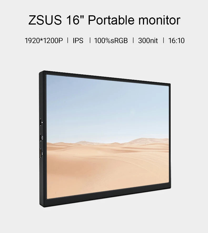 ZSUS  16" Portable Monitor 100%sRGB 1200P IPS Screen Travel Gaming Computer Display for Steam Deck Laptop Switch PS4 PS5 Xbox Techelectronicx