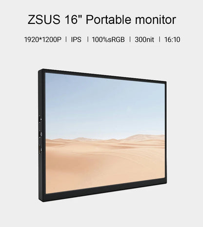 ZSUS  16" Portable Monitor 100%sRGB 1200P IPS Screen Travel Gaming Computer Display for Steam Deck Laptop Switch PS4 PS5 Xbox Techelectronicx