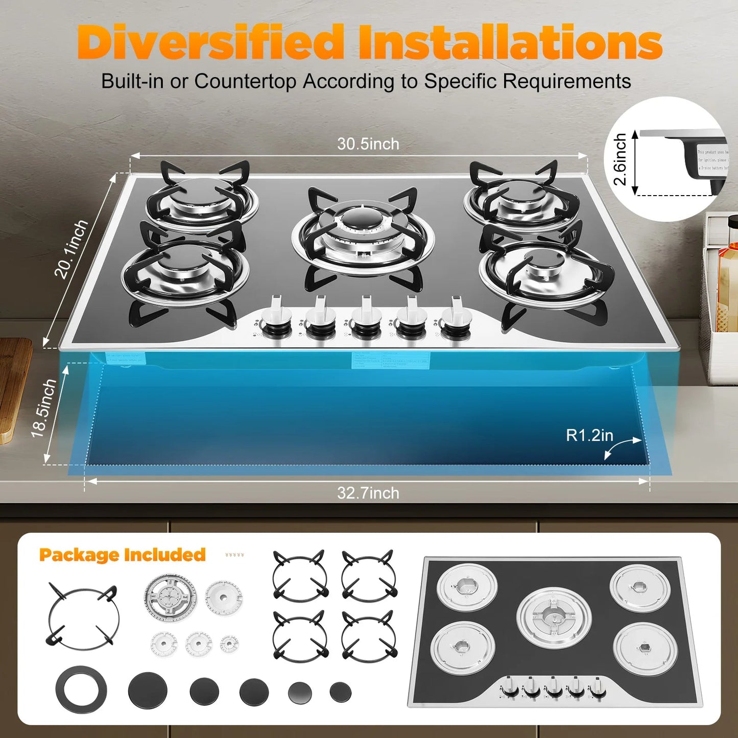 ﻿ ﻿ 5 Burner Gas Stove Glass 5-Burner Gas Hob Cooktop Hob LPG/NG for Home Commercial Kitchen Techelectronicx