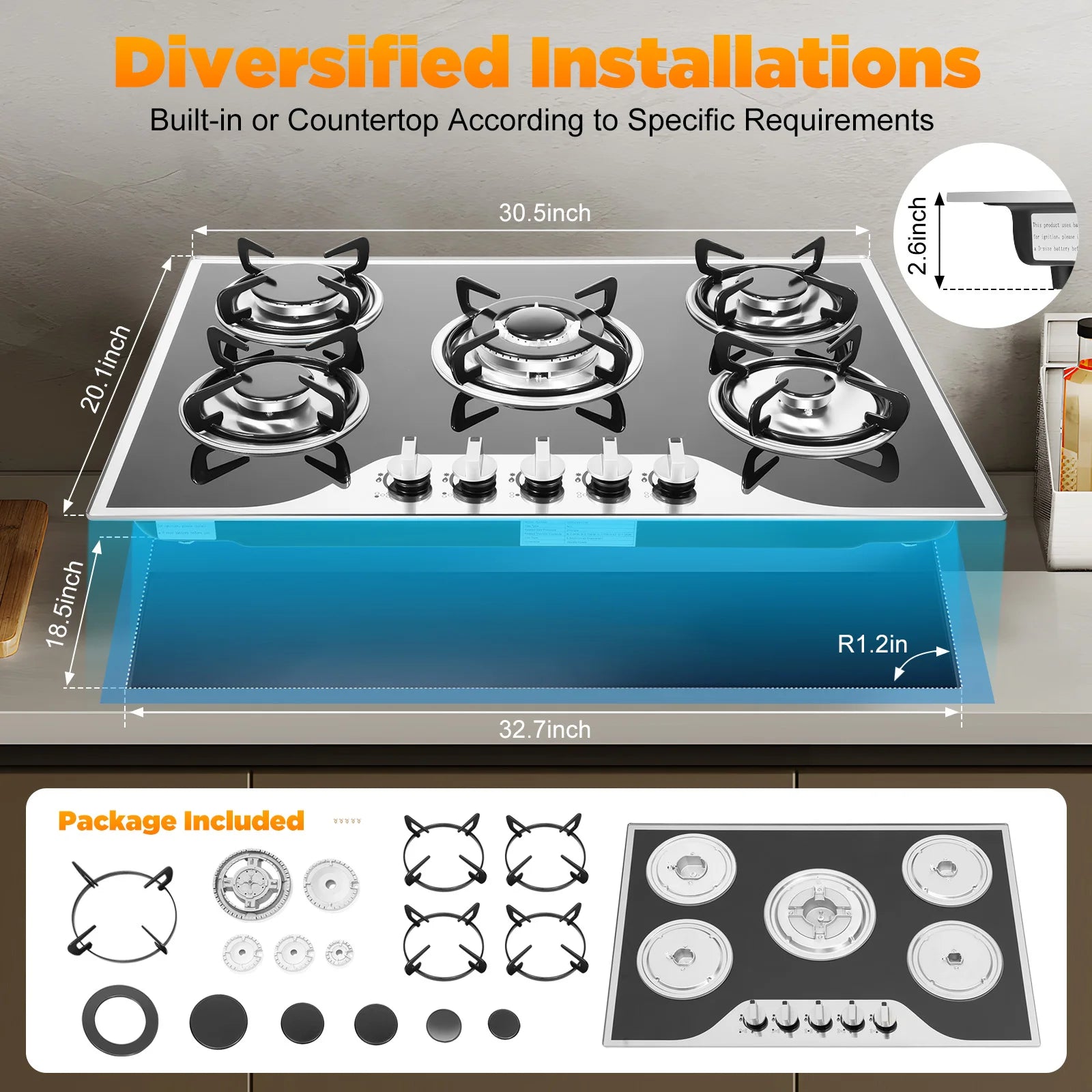 ﻿ ﻿ 5 Burner Gas Stove Glass 5-Burner Gas Hob Cooktop Hob LPG/NG for Home Commercial Kitchen Techelectronicx