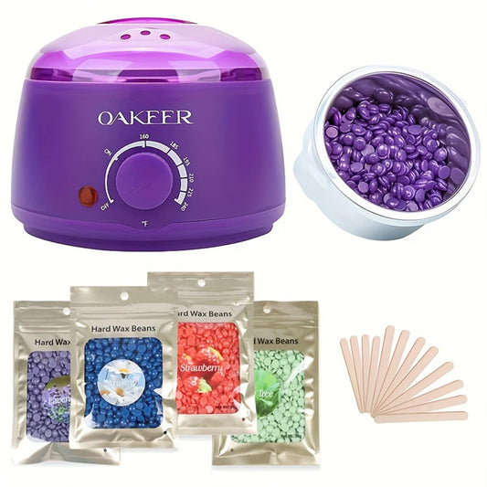 [EU Plug] 200ml Purple Wax Melting Machine + 200g Wax Beans Set, Wax Heating, Wax Hair Removal And Wax Therapy Machine TechElect