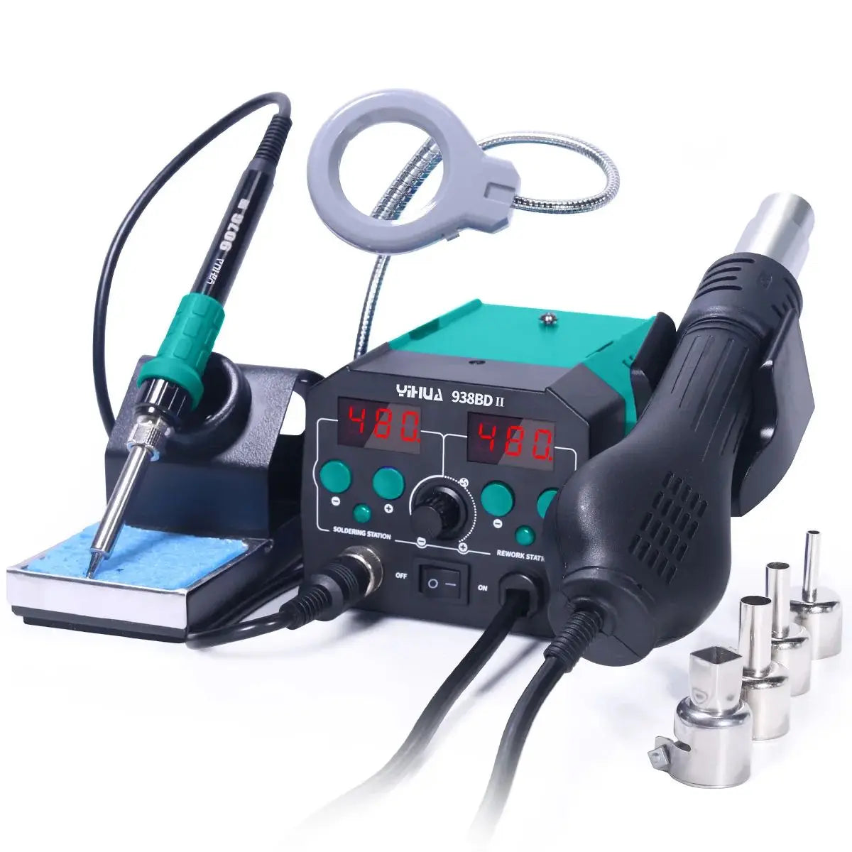 YIHUA 938BD-II 740W Hot Air Gun BGA Rework Station SMD Soldering Iron Desoldering Station LED Lamp Digtal Display Welding Tool TechElect