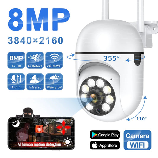 8MP Wifi IP Outdoor Wireless Security Surveillance PTZ Camera 4X Zoom Cameras AI Human Tracking Two-way Audio HD Night Color Cam TechElect