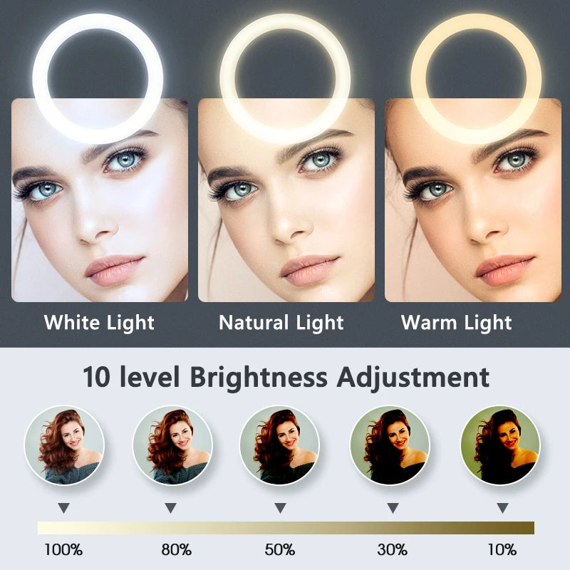 10inch Selfie Ring Light with Optional Tripod, Photography Fill Light Led Ring Lamp Ringlight for Video Recording Live Broadcast TechElect