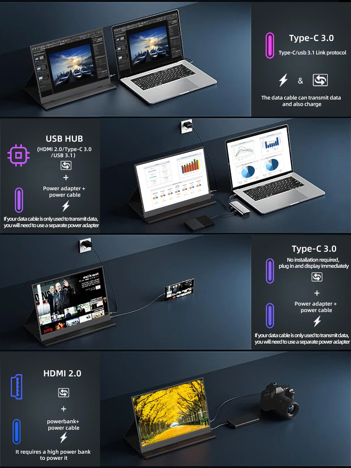 ZSUS 2160*1440  14-inch 2K Portable Monitor 60HZ For Laptop XBox PS4 / 5 Switch TV Box Cell Phone PC Extension  Mobile Techelectronicx