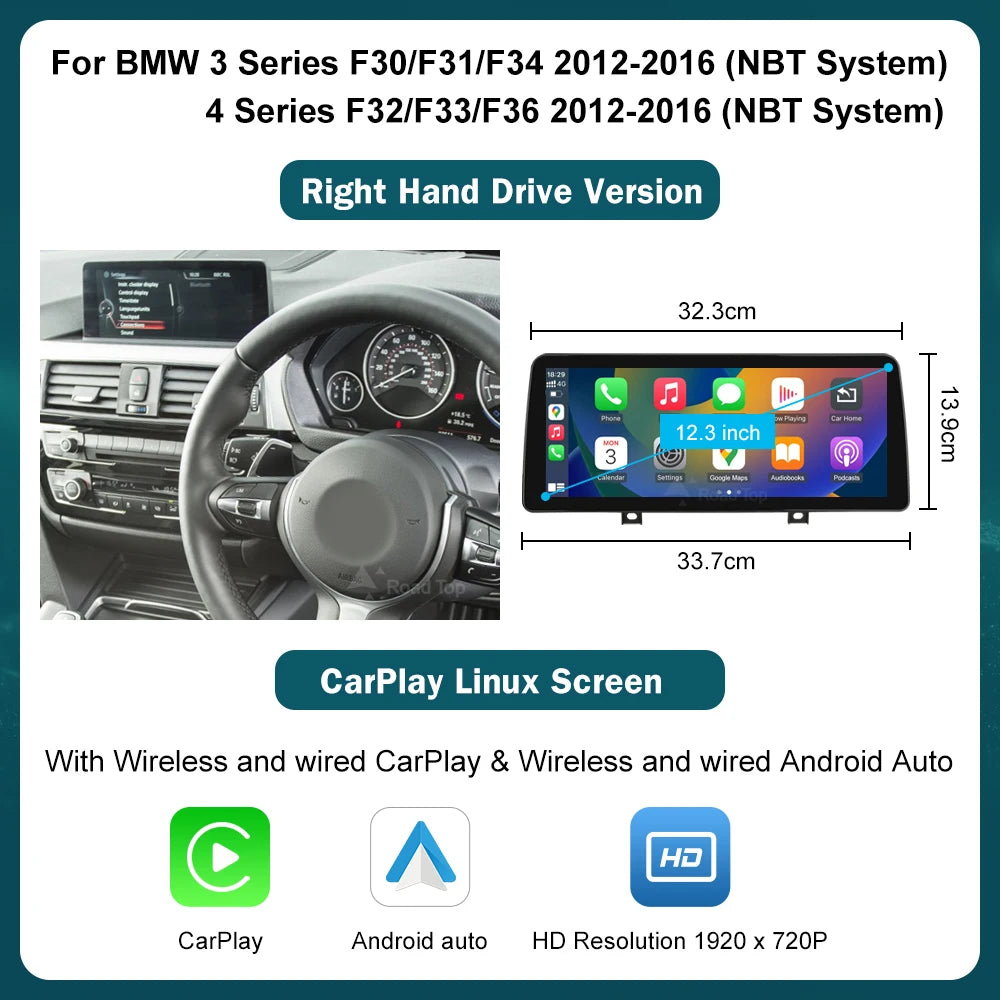 10.25'12.3' Wireless CarPlay Android Auto Multimedia Display Screen For BMW 1 2 3 4 Series F20 F21 F22 F30 F31 F32 F33 Techelectronicx