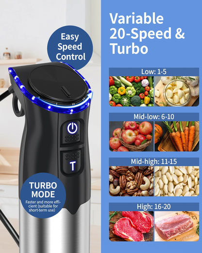 1000W Electric Immersion Handheld Blender, 5 in 1 Kitchen Hand Blender for soups, smoothies, purees and baby food. TechElect