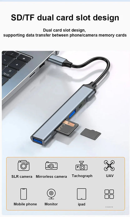[5-in-1 USB Hub] 5-in-1 Hub with USB Converter | Supports OTG + Phone, Computer, Laptop, USB Flash Drive, SD Card Data Transfer Techelectronicx