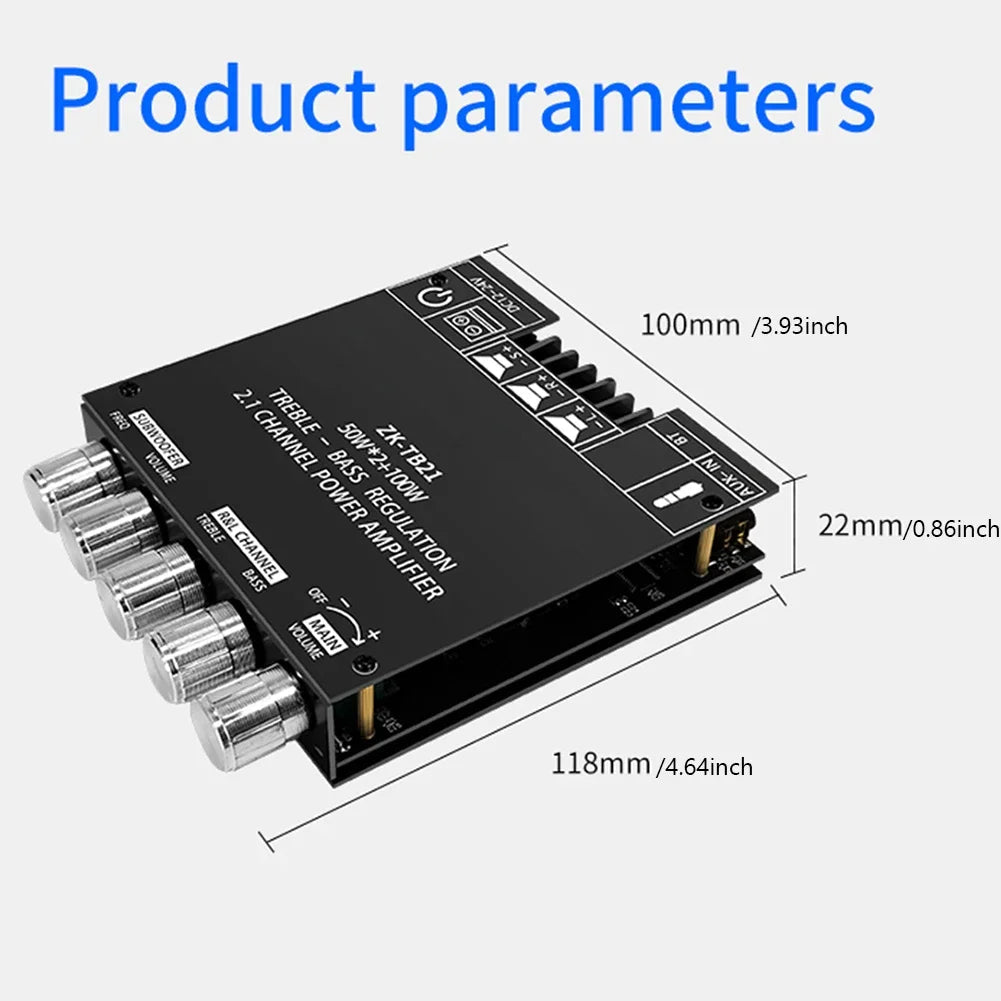 ZK-TB21 2 in 1 Power Amplifier Board with Bluetooth 5.0 2.1 Channel Mini Audio Amplifier Module with Filter and Protection Techelectronicx